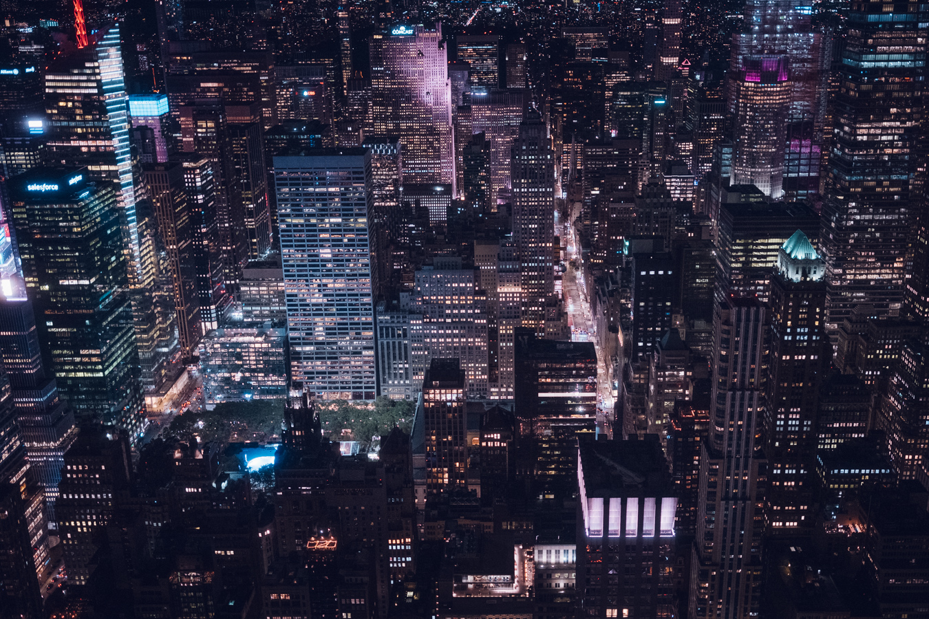 Photograph of Manhattan by night, taken from the Empire State Building, New York by Alex Nichol
